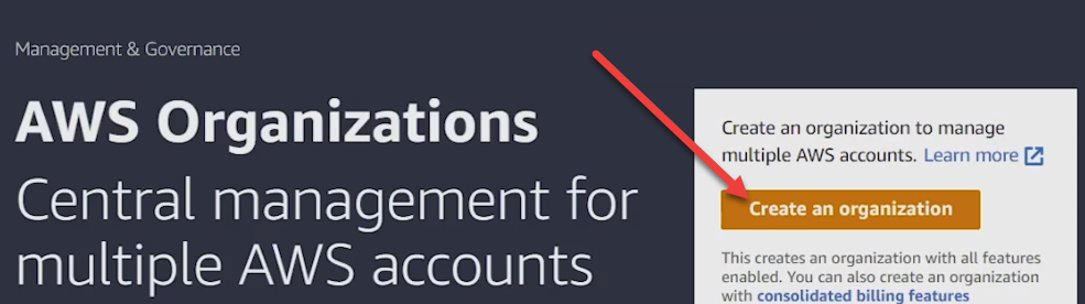 aws organizations button