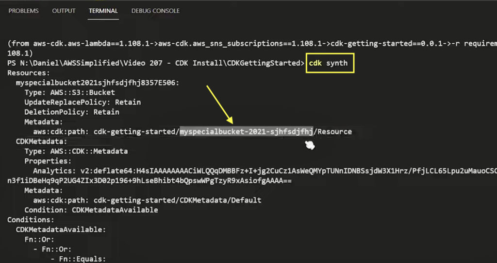 AWS CDK: Synthesizing stack